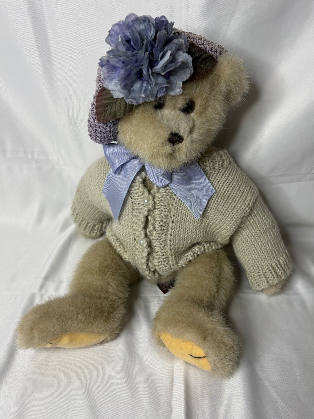 Vintage 2003 Bearington Bear Paige 1428 Plush Purple Cardigan Floral Sun Hat